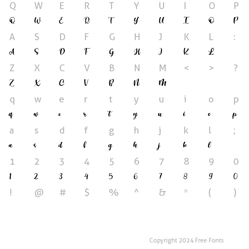 Character Map of Baby Rainbow Regular