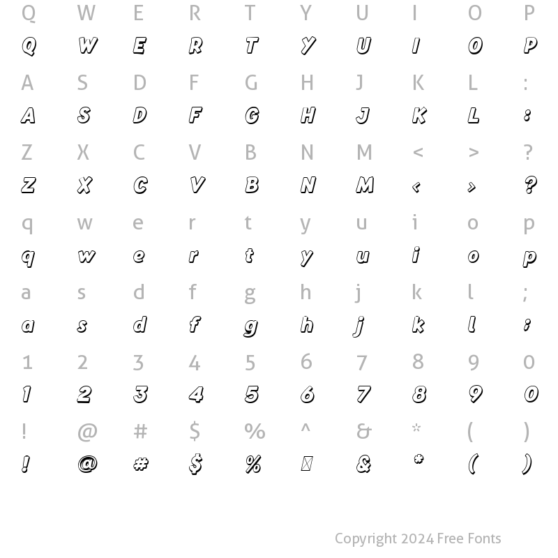 Character Map of Baby School Shadow Italic