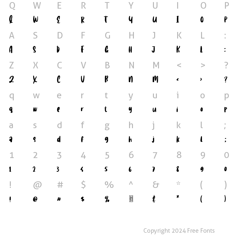 Character Map of Baby Tarzant Regular