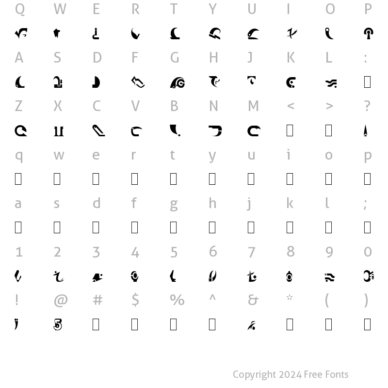 Character Map of Babylon Centaur Normal Alien Script