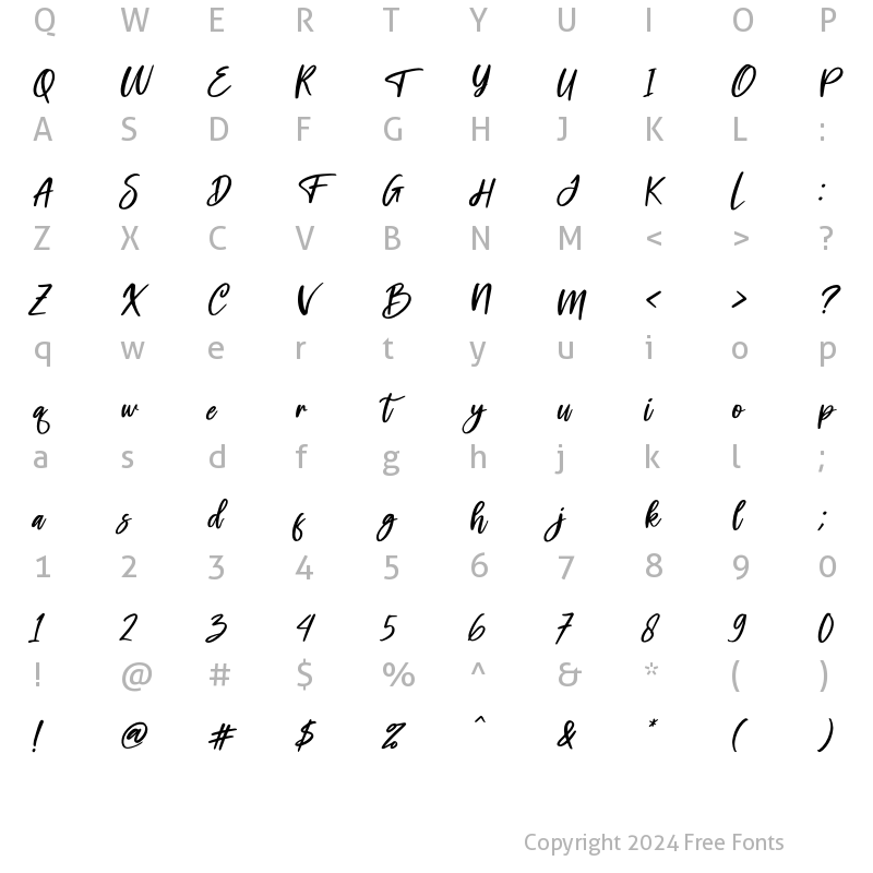 Character Map of Babyrich Italic