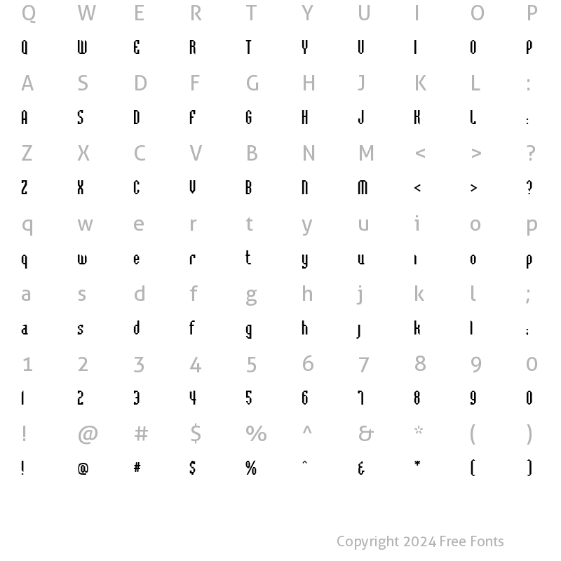 Character Map of Baccus Bevel Regular