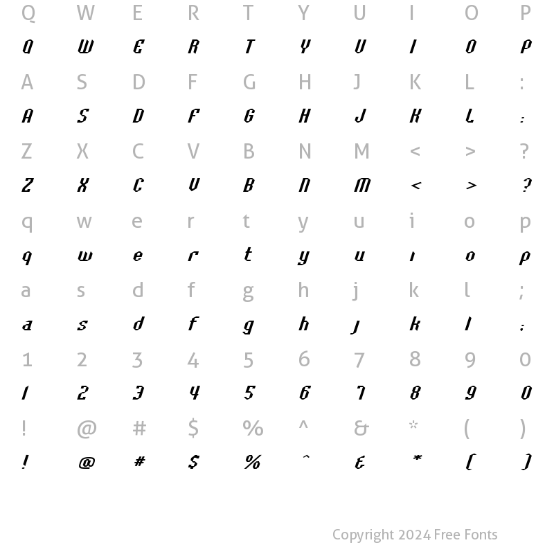 Character Map of BaccusBevelExp Italic