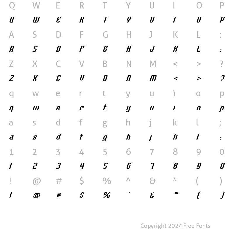 Character Map of BaccusExpanded Italic