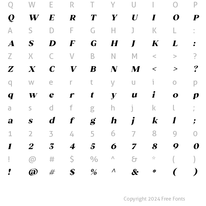 Character Map of Bachelor Italic