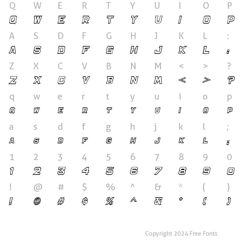 Character Map of Bachelor Pad Outline JL Italic