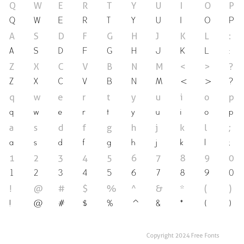 Character Map of BacktalkSans BTN Lt Regular