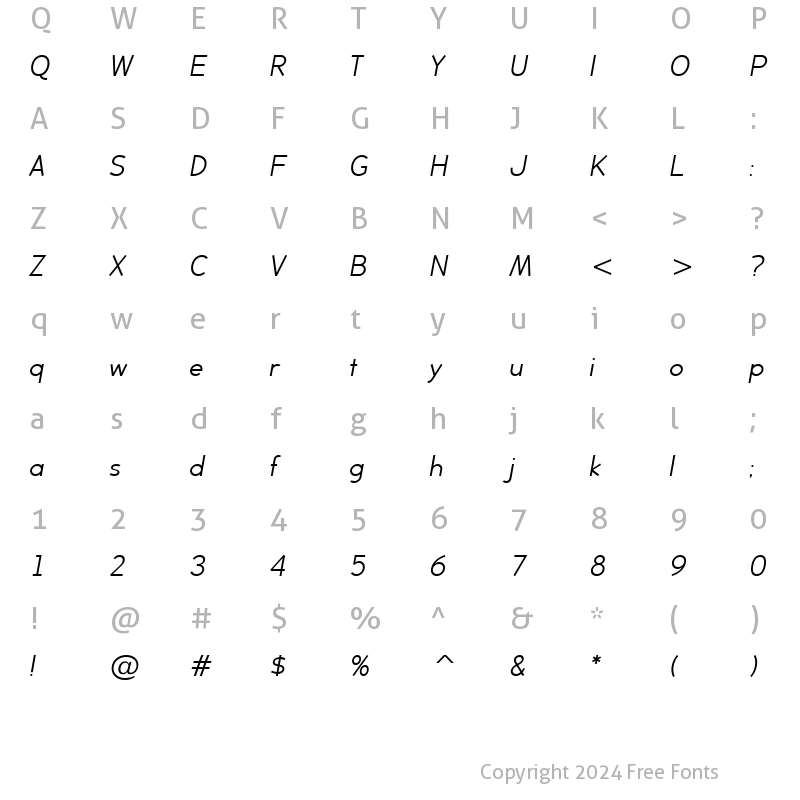 Character Map of BacktalkSans BTN Oblique