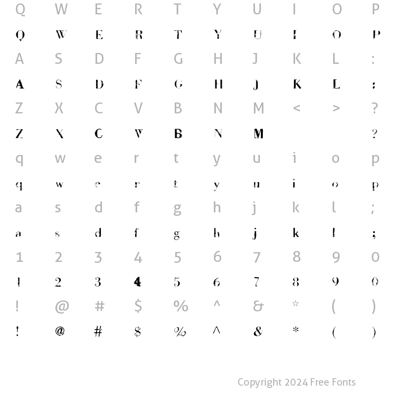 Character Map of BadDeni Regular