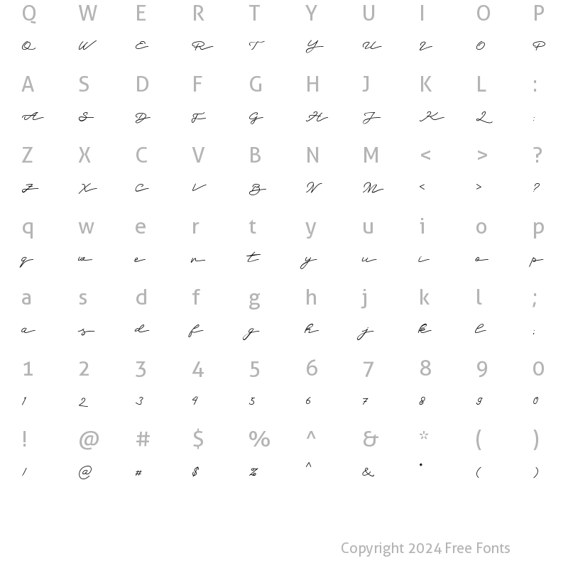 Character Map of Badegan Script Regular