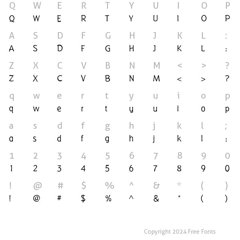 Character Map of BadgerLight Roman