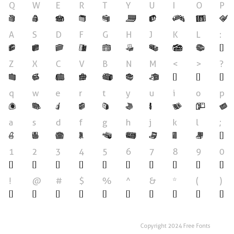 Character Map of Bags and stuff II Regular