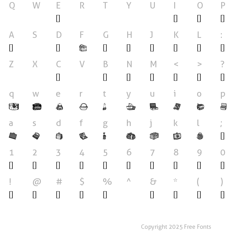 Character Map of Bags and stuff Regular