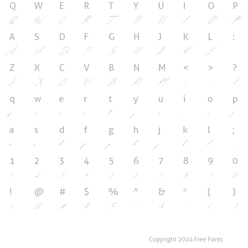 Character Map of Bahiytsah Script Italic
