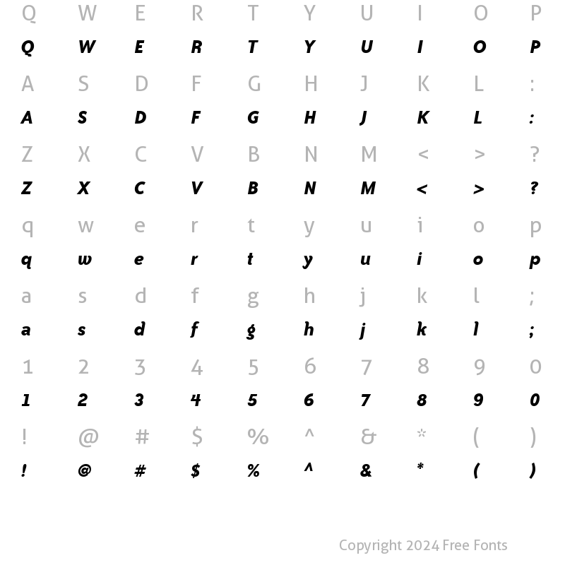 Character Map of Bailey Sans ITC Book Bold Italic