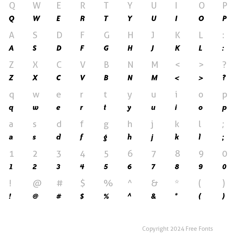 Character Map of Bailey Sans ITC Std Bold Italic