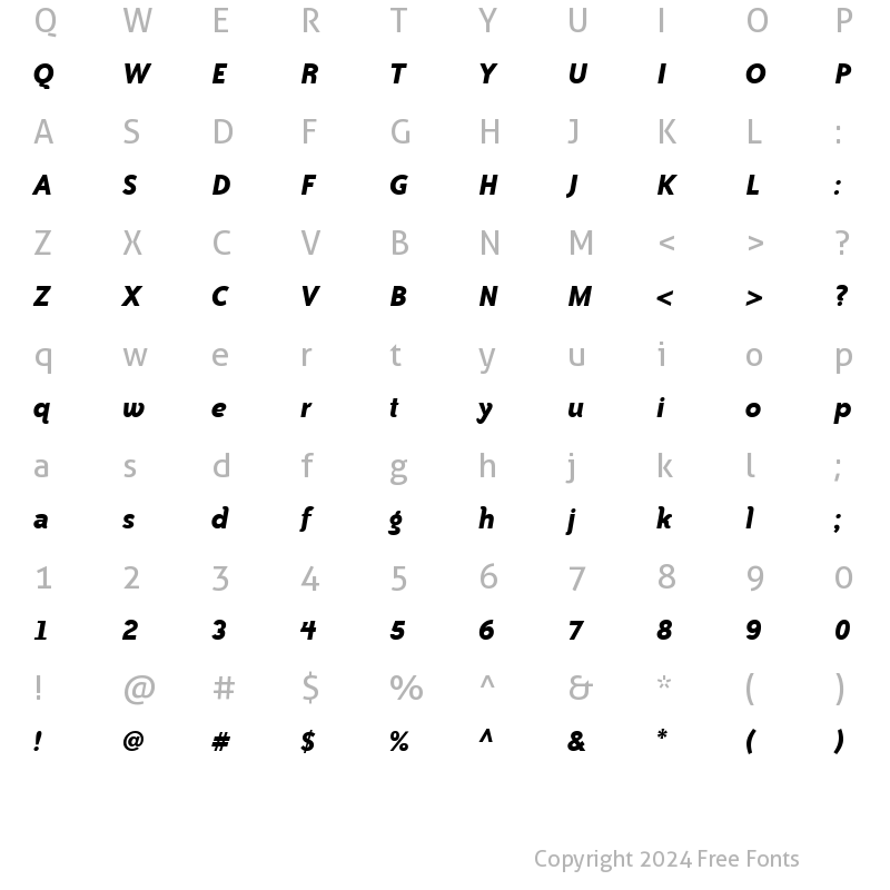 Character Map of Bailey Sans ITC TT BoldItalic