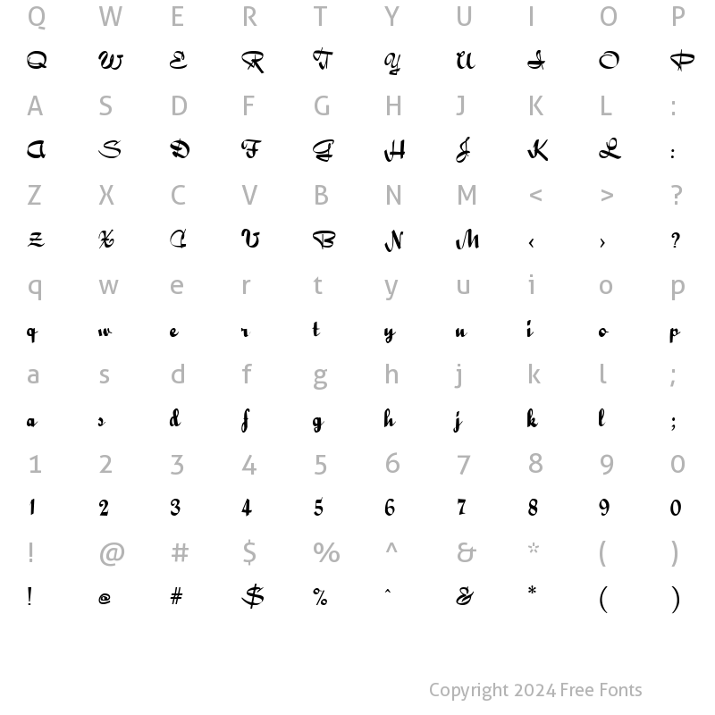 Character Map of Bailey Script Regular