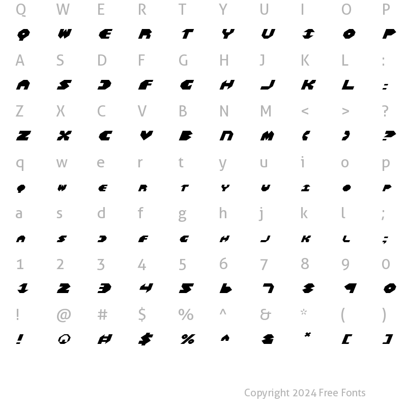 Character Map of Bal-Astaral Expanded Italic Expanded Italic