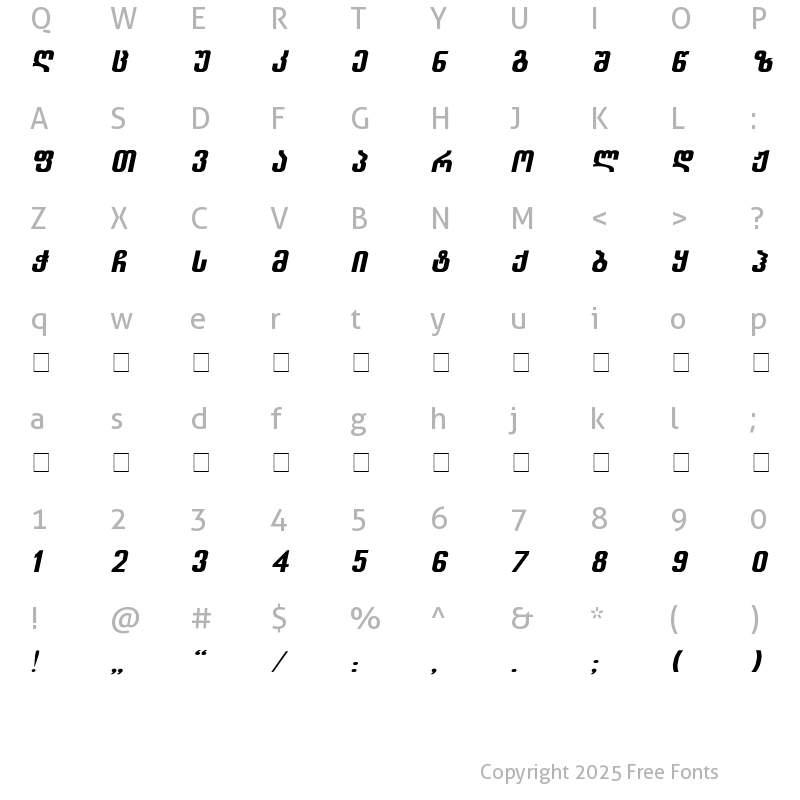 Character Map of Balavery-ITV Italic