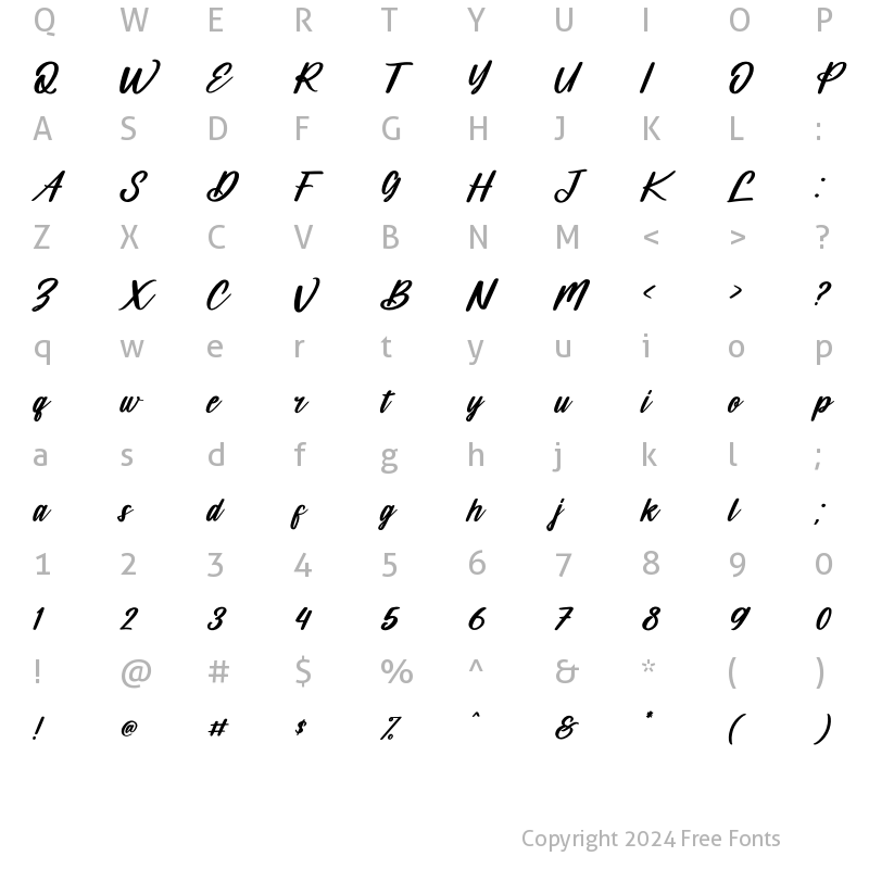 Character Map of Balencia Lattive Italic