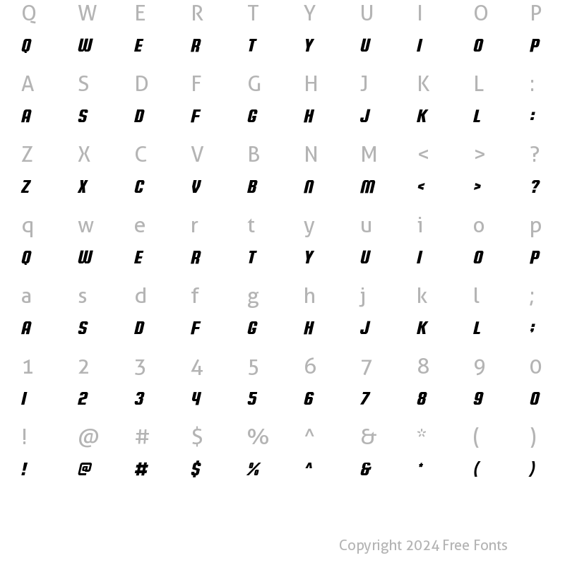 Character Map of Bali Sunrise Italic