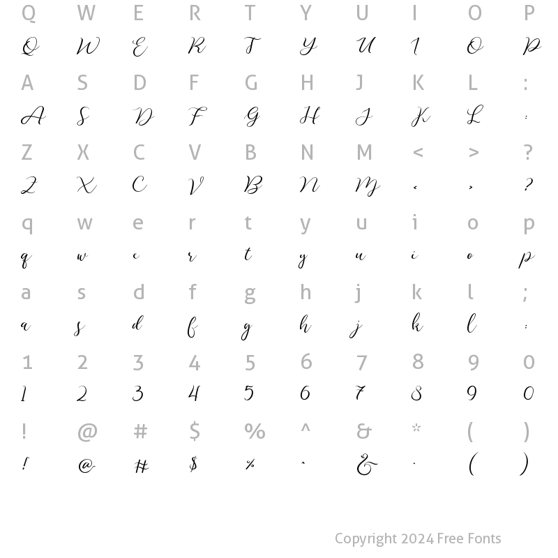 Character Map of Bali Sunrise Script Regular