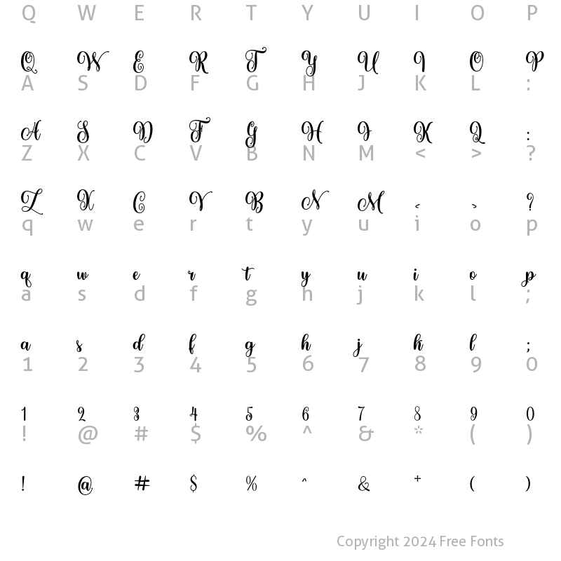 Character Map of Baligline Beauty Regular