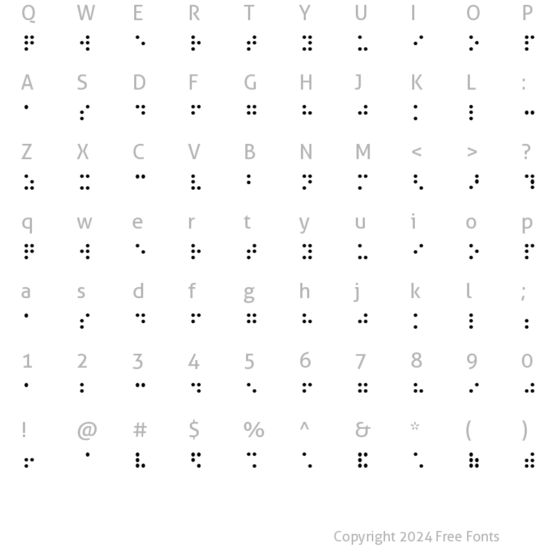 Character Map of Balkan Peninsula Braille Regular