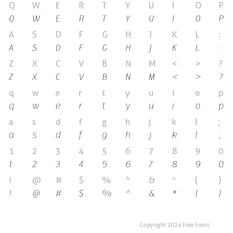 Character Map of Ballarih Light Italic