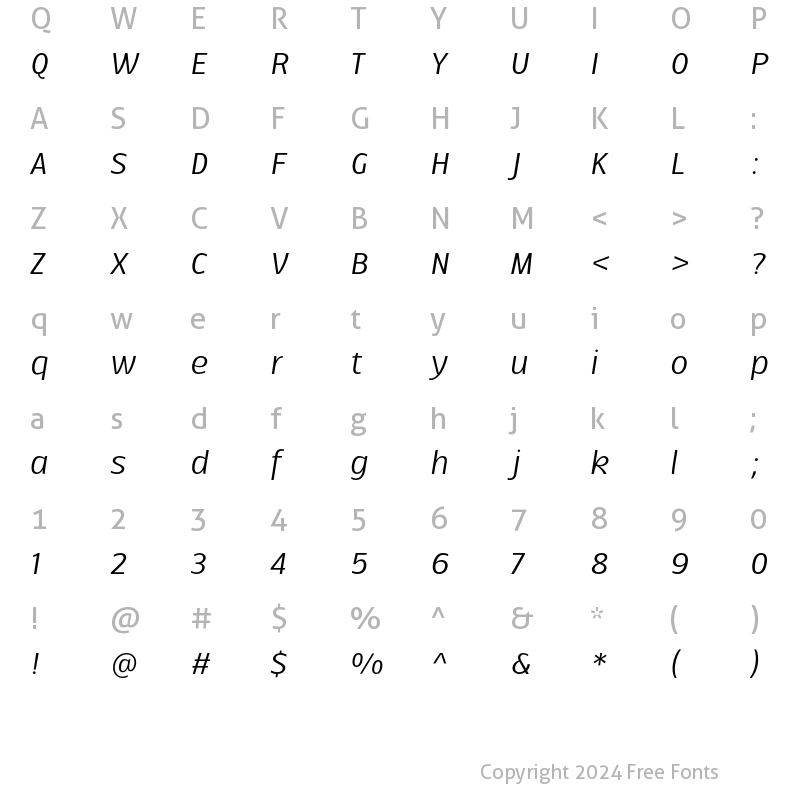 Character Map of Ballarih Regular Italic