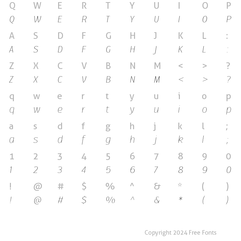 Character Map of Ballarih Thin Italic