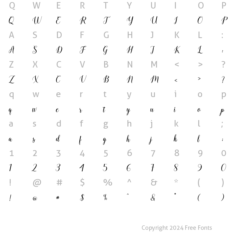 Character Map of Ballerina Script Regular