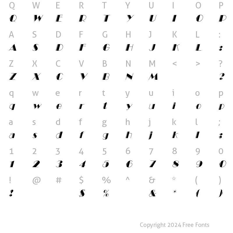 Character Map of BalletEngraved-Italic -Italic