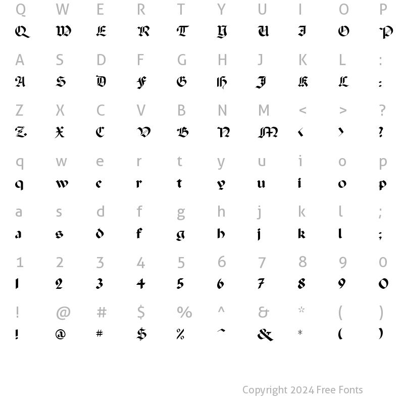 Character Map of Ballista Display Script SSi Regular