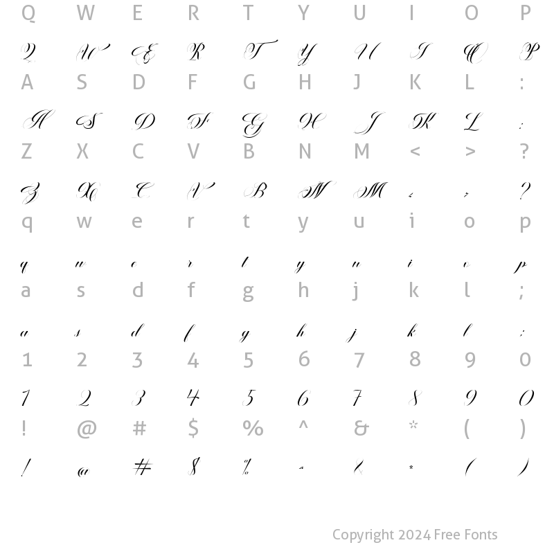 Character Map of Ballistic Script Regular