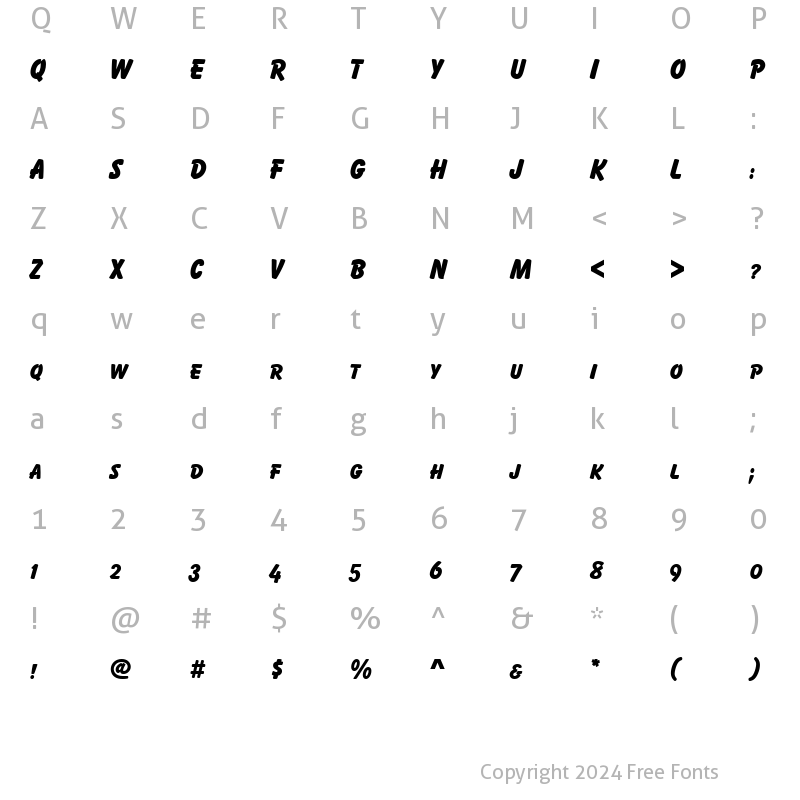 Character Map of Balloon Becker Caps Ext bold Regular