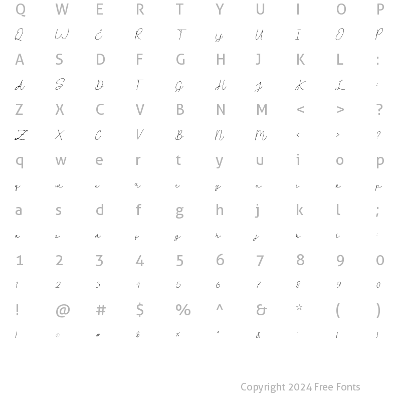 Character Map of Ballpoints Thin Italic Regular