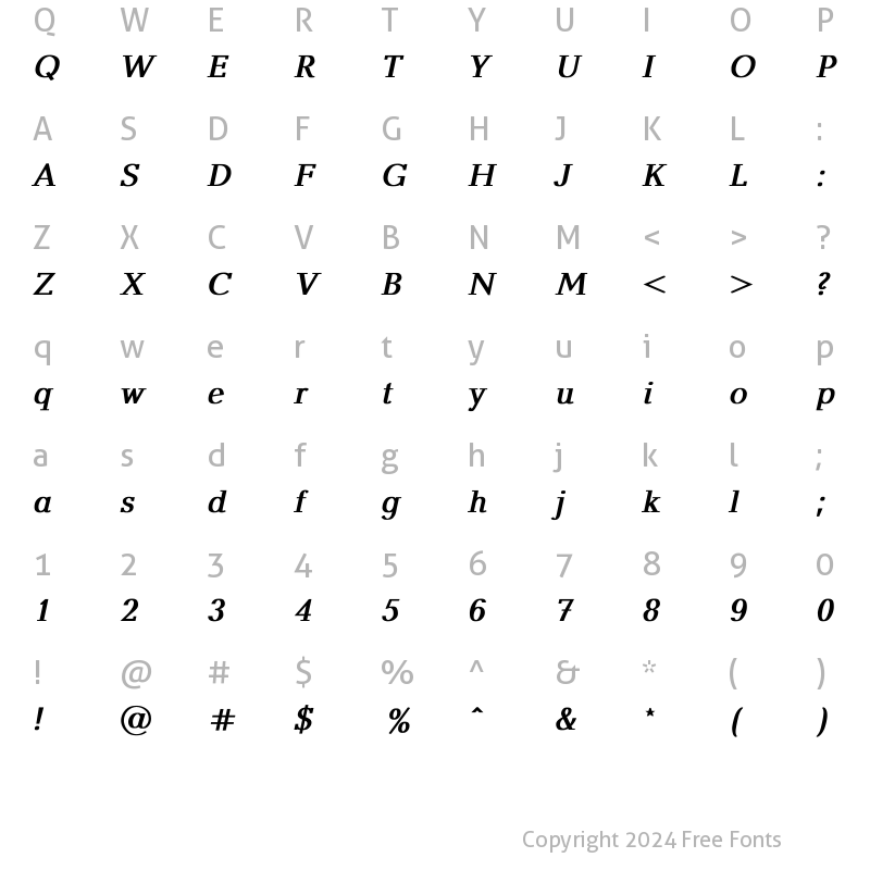 Character Map of Baltica Bold Italic