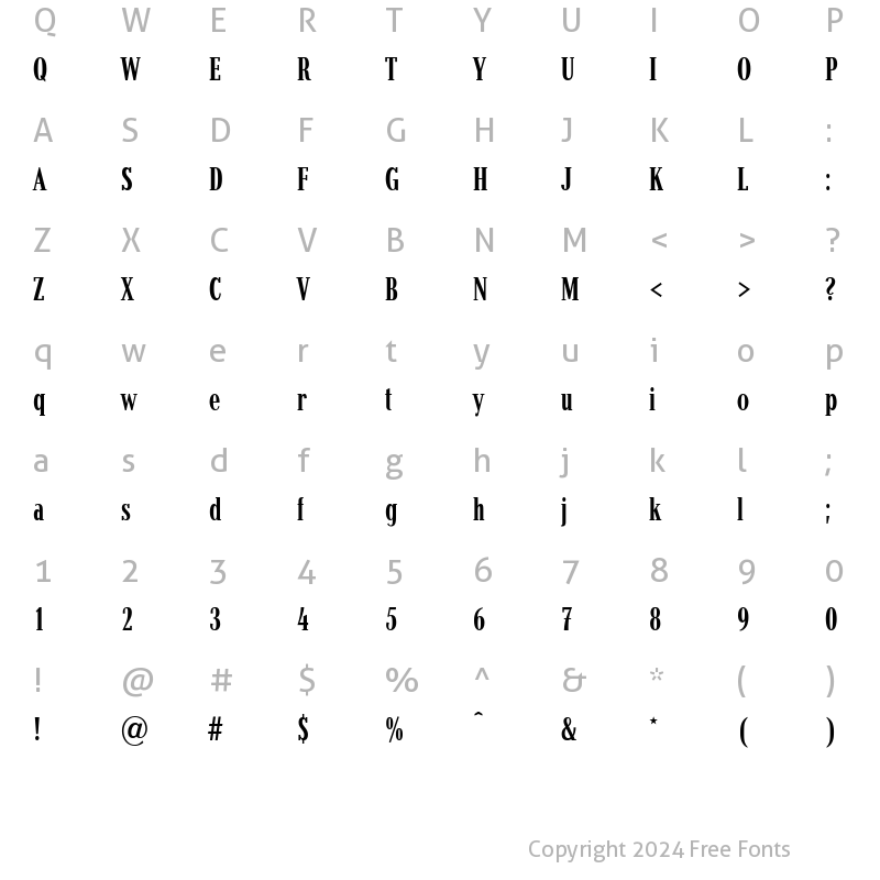 Character Map of Baltica Extra Condensed Bold 