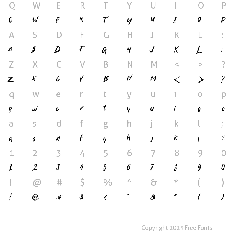 Character Map of BAMBOO BRUSH Regular