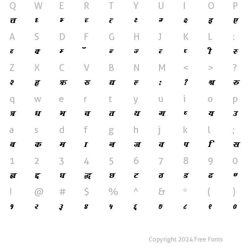 Character Map of Banban BoldItalic