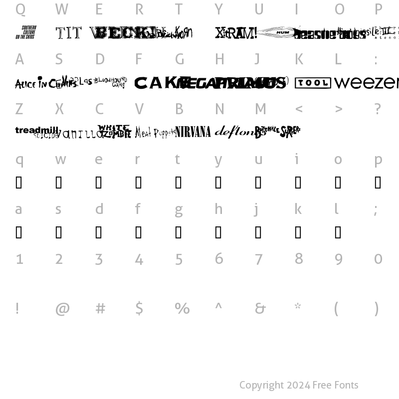 Character Map of Bandnames Regular