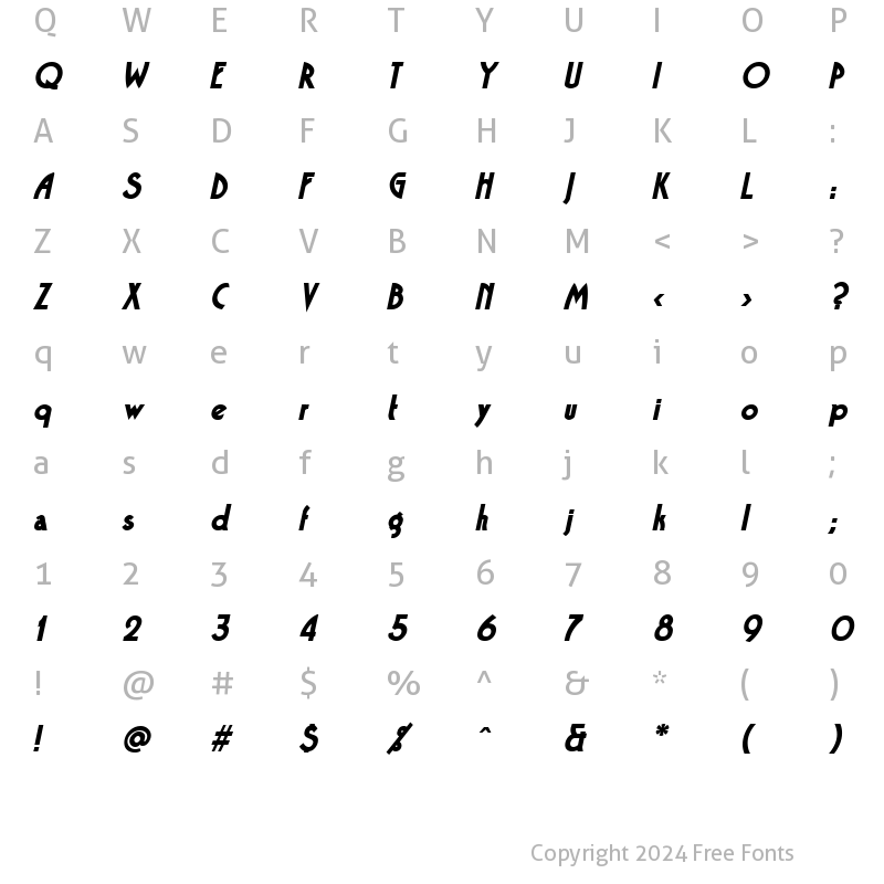 Character Map of Bandstand BoldOblique