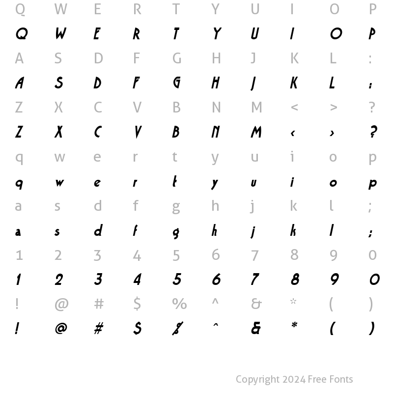 Character Map of Bandstand Oblique