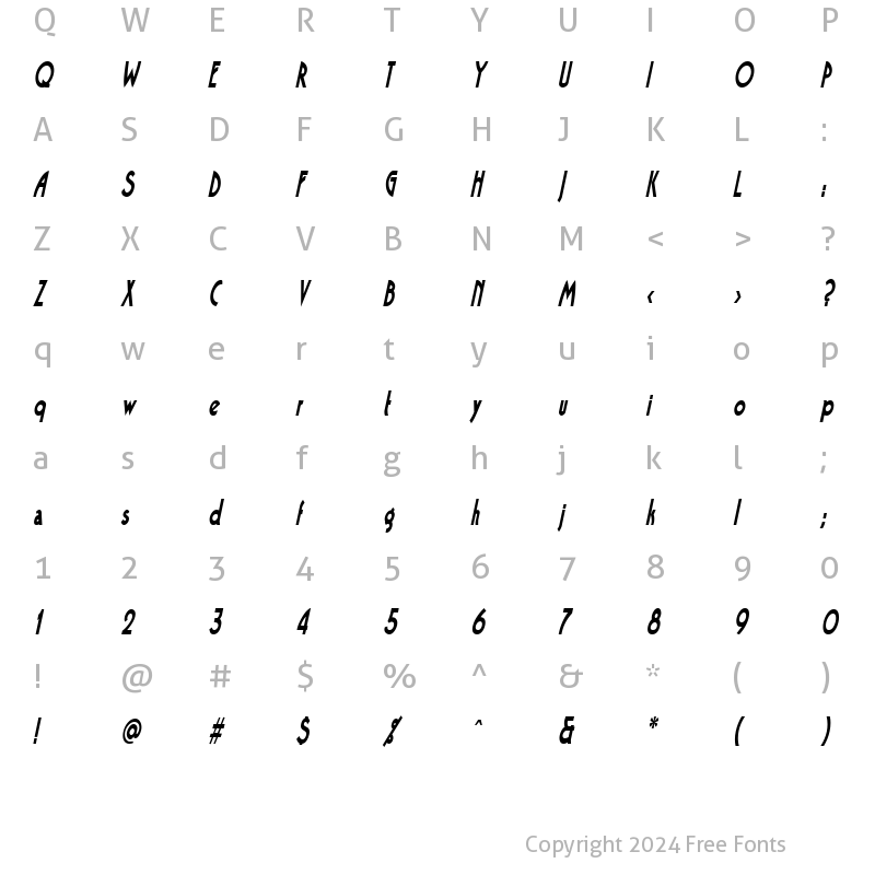 Character Map of BandstandCondensed Oblique