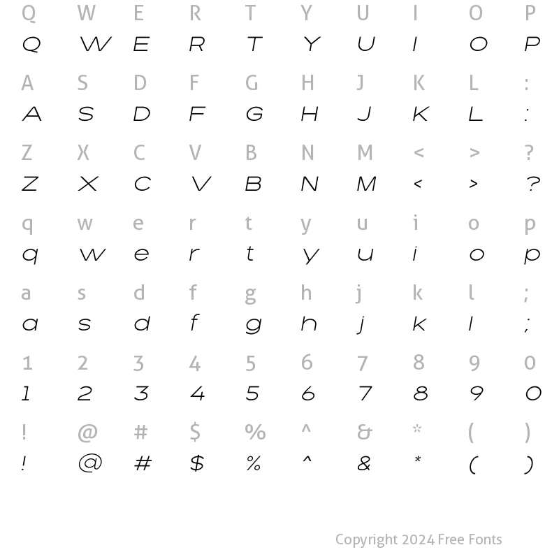 Character Map of Bandung Light Italic