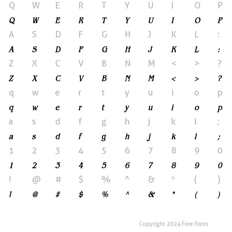 Character Map of Bangle Condensed Bold Italic