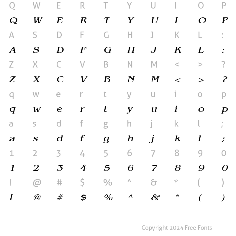 Character Map of Bangle Wide Italic