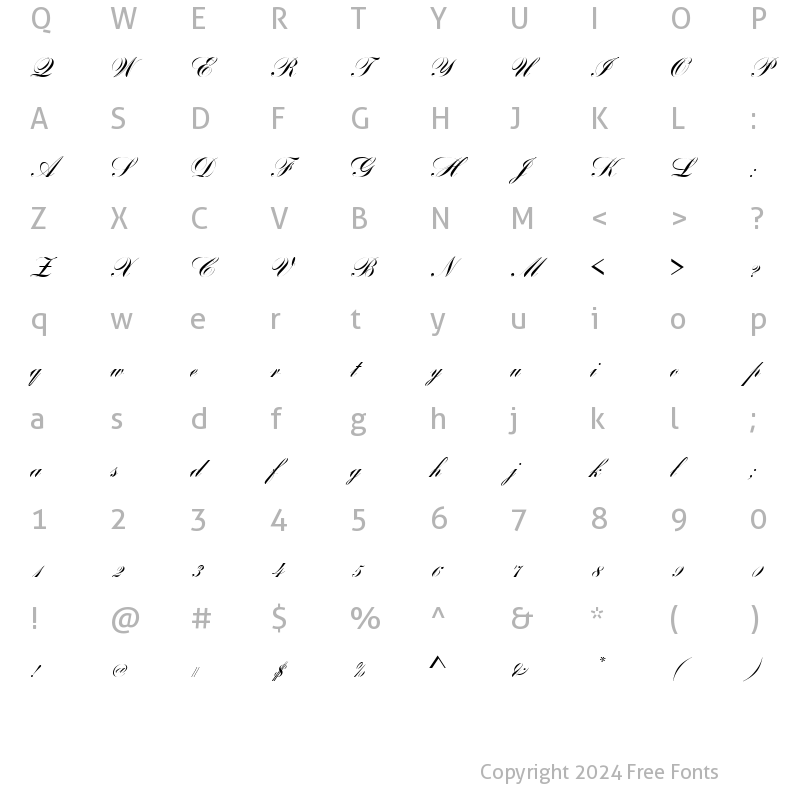 Character Map of Bank Becker Script Joining Regular